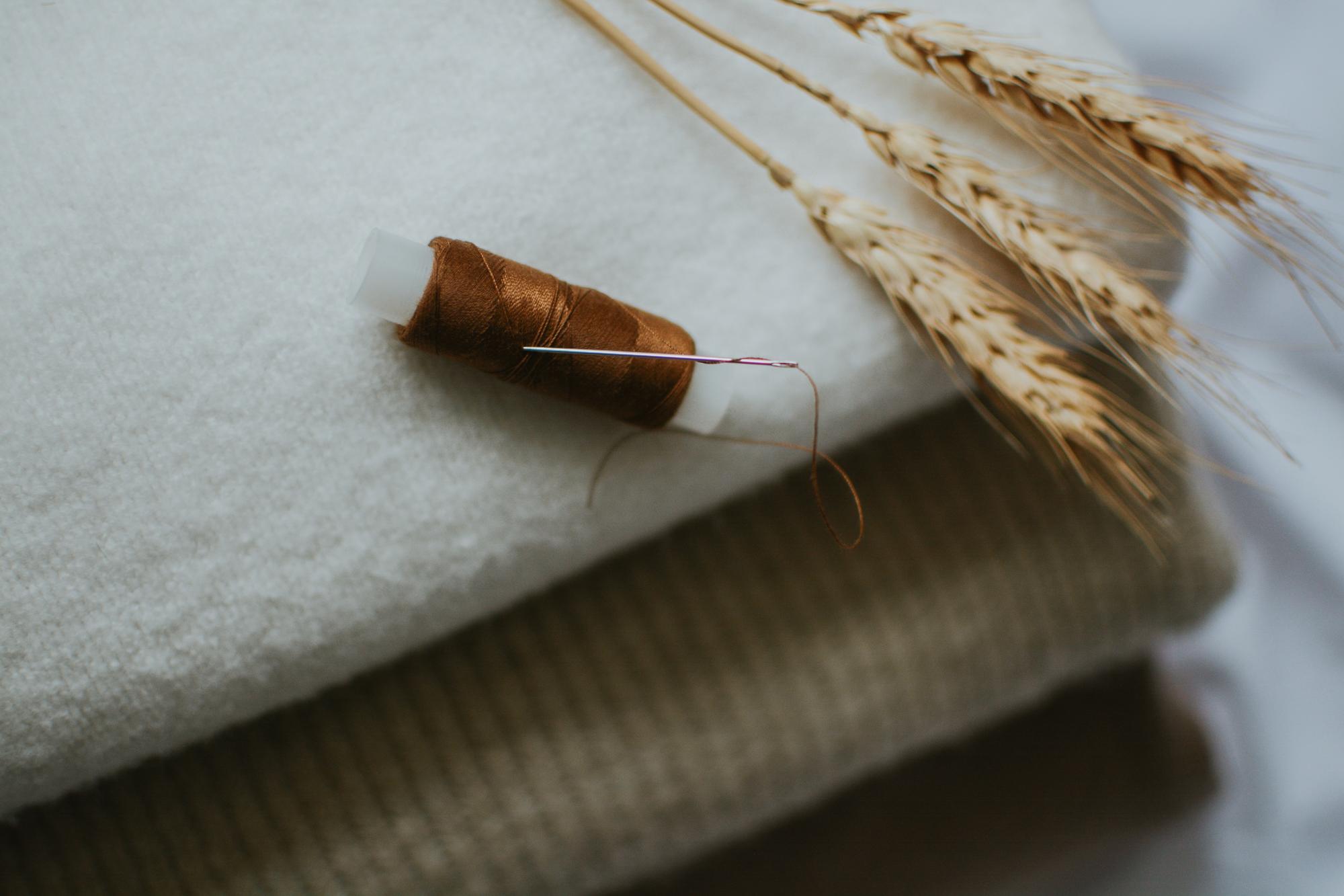 close-up of hand embroidery on linen